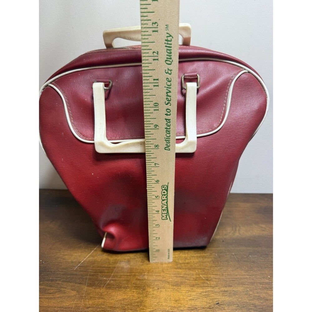 Vintage Red Vinyl Bowling Ball Bag Retro 1960s 70s Single Ball Carrier - Picture 8 of 9